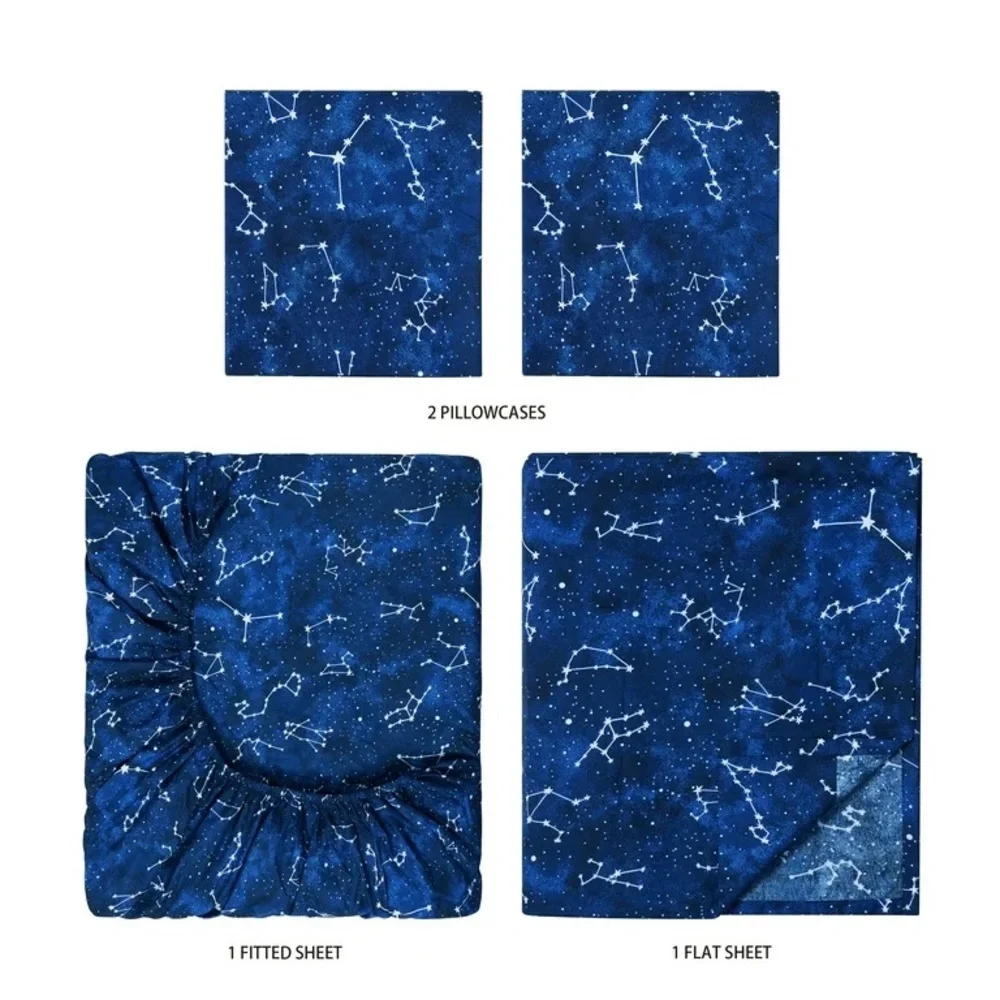 Kids' Soft Microfiber Sheet Set, Navy Blue Stars  4 Pieces  Bedding Set